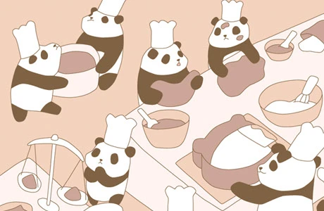 Panda chefs cooking in a busy kitchen